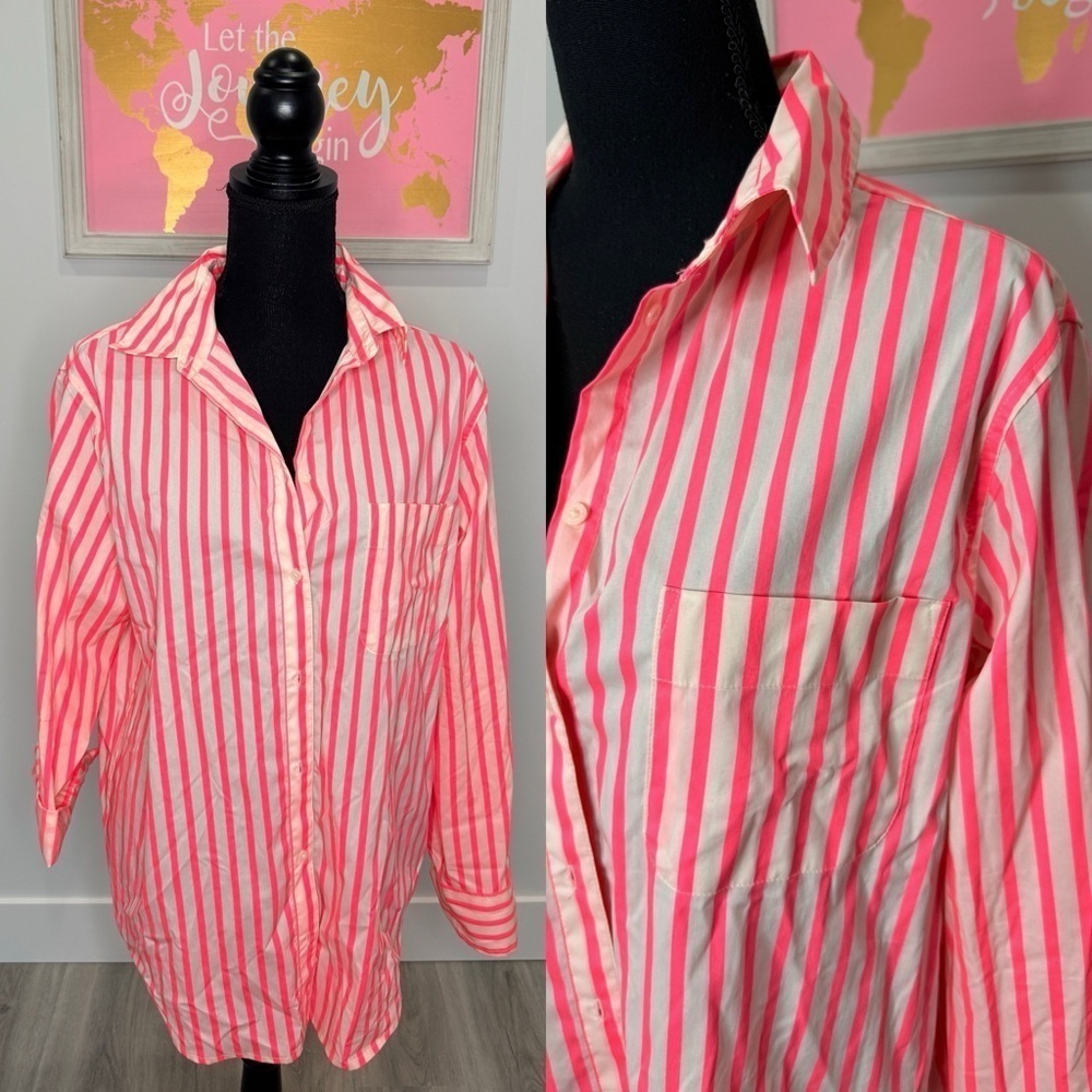 A new day Neon Pink And White Long Sleeve Button Up (M)